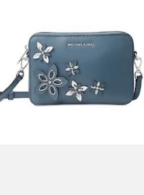 Michael Kors Slate Blue Floral Applique Crossbody Bag